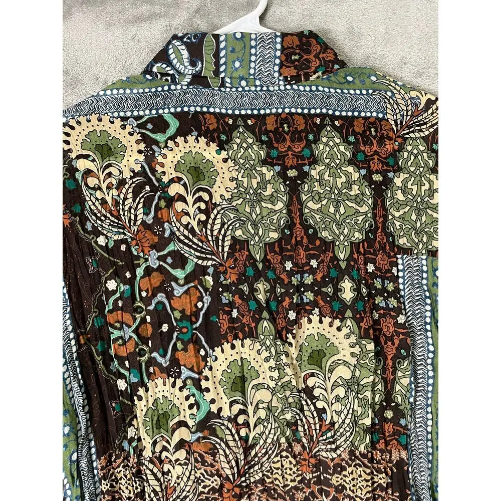 Vintage Y2K Patchwork Paisley Button Down Blouse Flare Cuff Boho Fairy Grunge_4